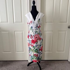 New York & Company White Floral Midi Dress